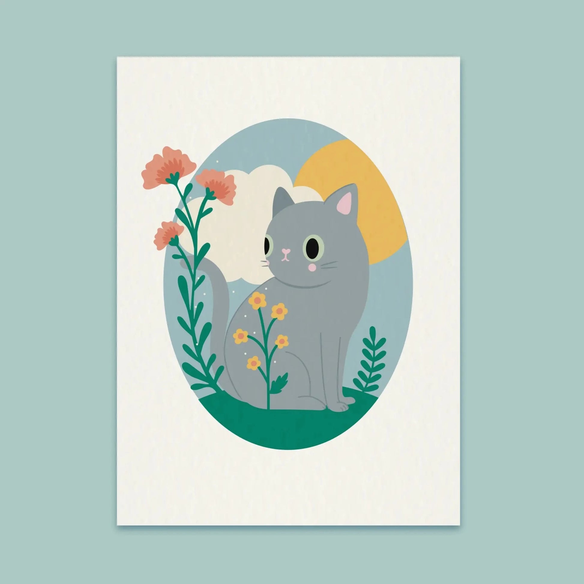 Paper Cat Club - Wildflower Cat Print Springtime - Velg farge på katten - Grå katt - COLORPOP