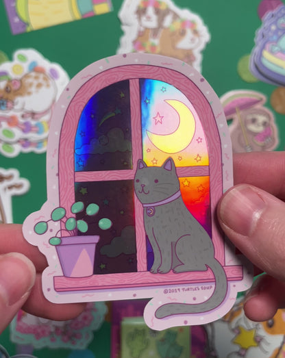 Magical Moonlight Cat - Klistremerke (Holographic)