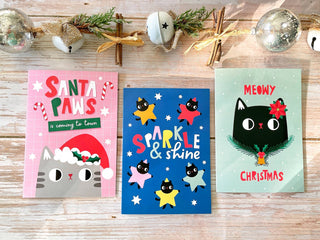 Cute Cat Christmas Cards 3pk