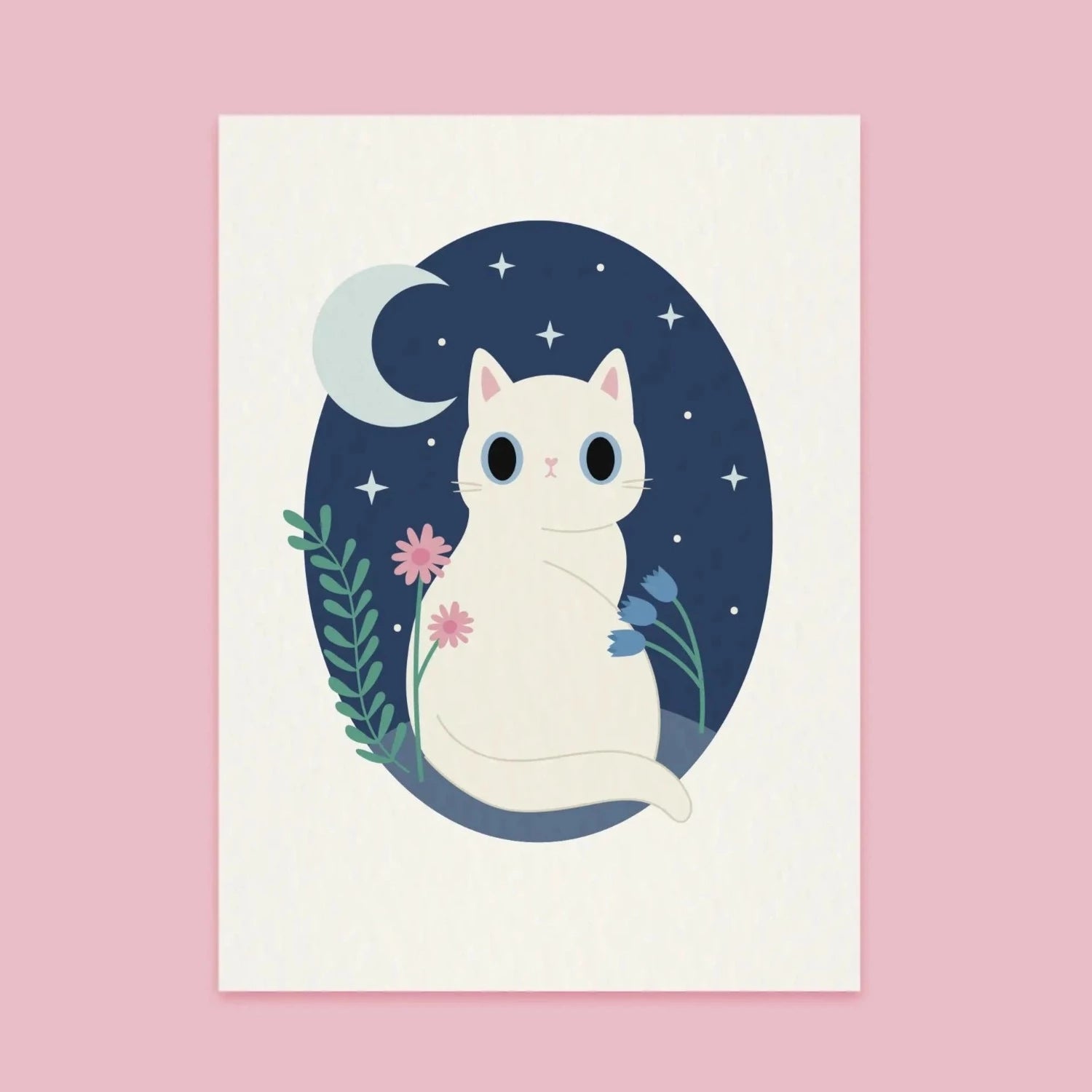 Paper Cat Club - Wildflower Cat Print Night - Velg farge på katten - Hvit katt - COLORPOP