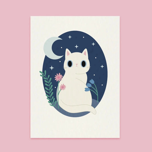 Paper Cat Club - Wildflower Cat Print Night - Velg farge på katten - Hvit katt - COLORPOP