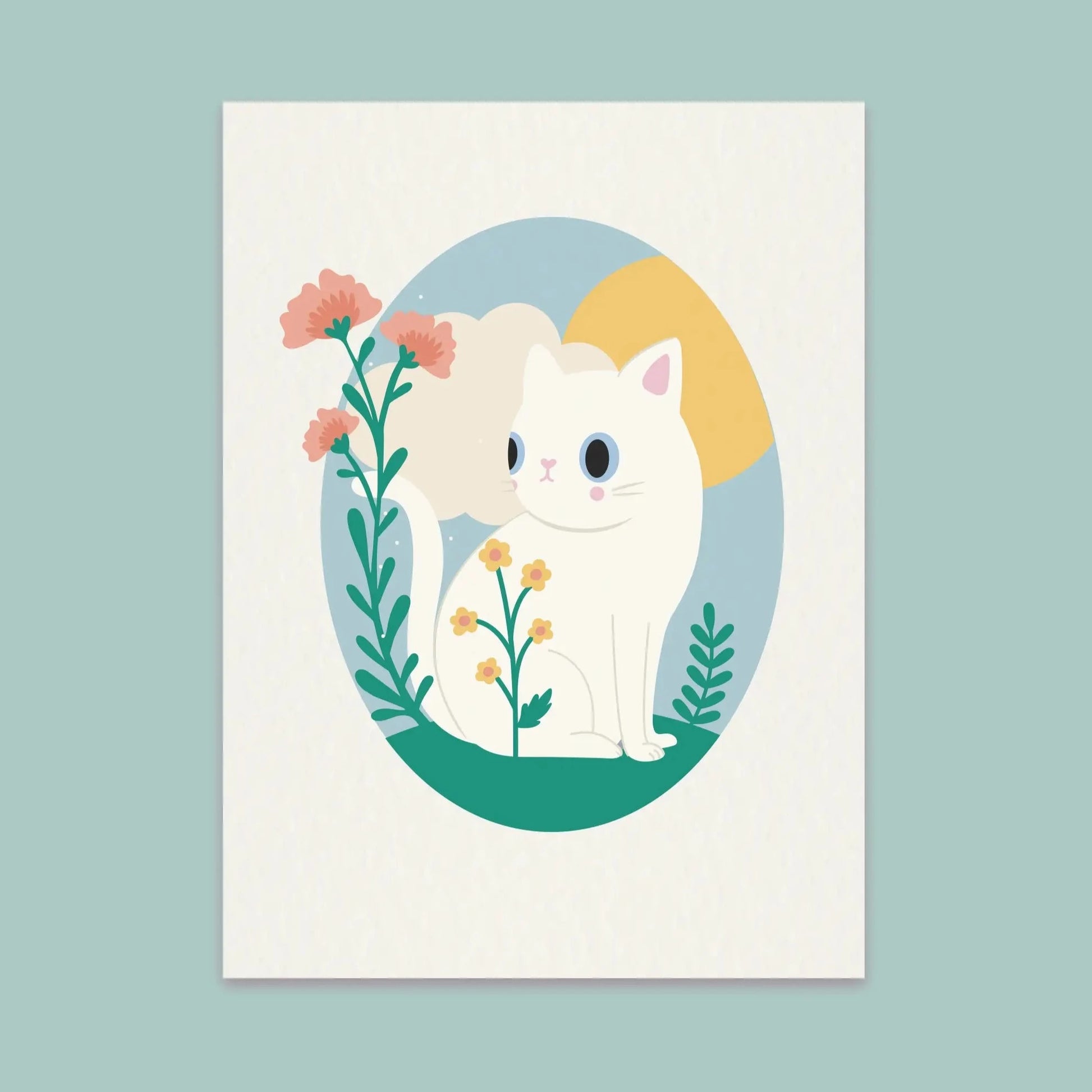 Paper Cat Club - Wildflower Cat Print Springtime - Velg farge på katten - Hvit katt - COLORPOP