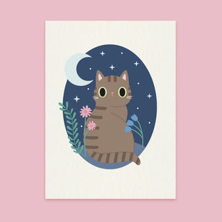 Paper Cat Club - Wildflower Cat Print Night - Velg farge på katten - Tabby katt (brun) - COLORPOP