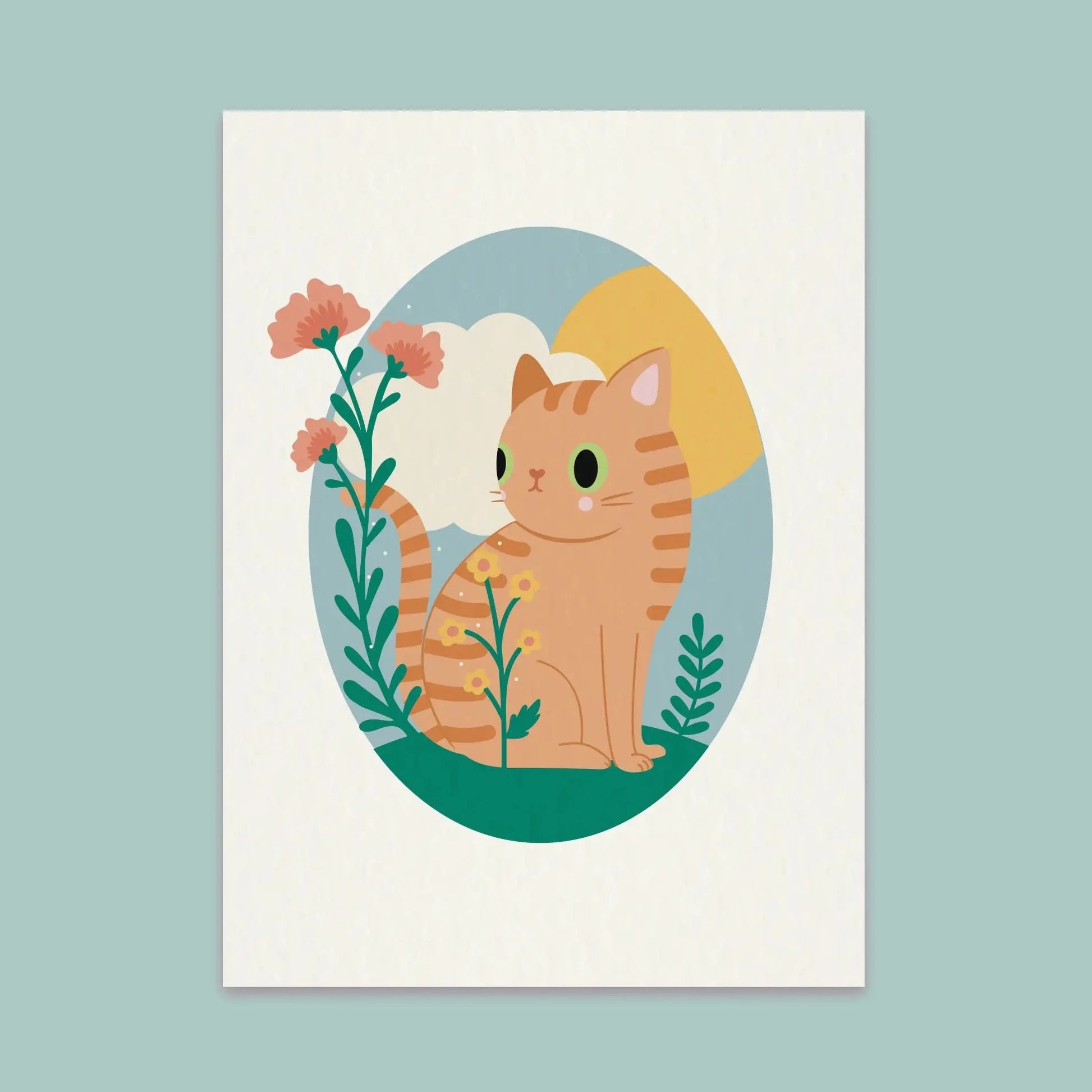 Paper Cat Club - Wildflower Cat Print Springtime - Velg farge på katten - Oransje katt - COLORPOP