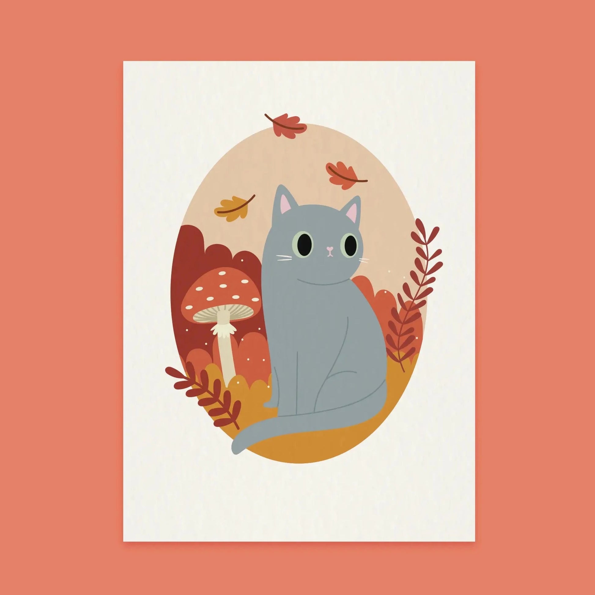 Paper Cat Club - Wildflower Cat Print Autumn - Velg farge på katten - Grå katt - COLORPOP
