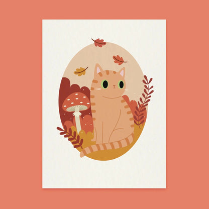 Paper Cat Club - Wildflower Cat Print Autumn - Velg farge på katten - Oransje katt - COLORPOP