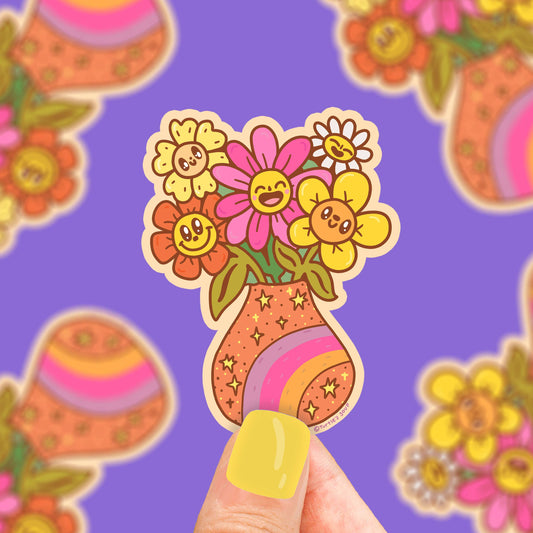 Happy Flowers Vase - Klistremerke