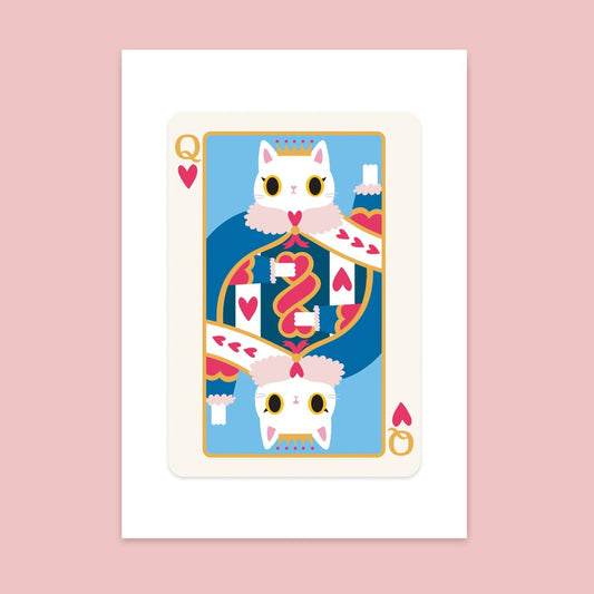 Queen of Hearts White Cat A5 Print