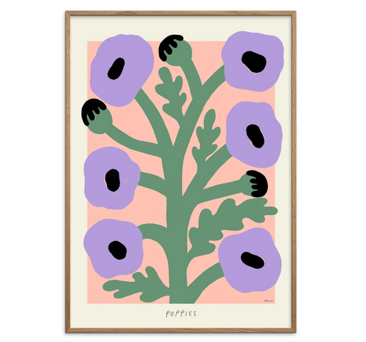 Purple Poppies 30 x 40 cm Innrammet