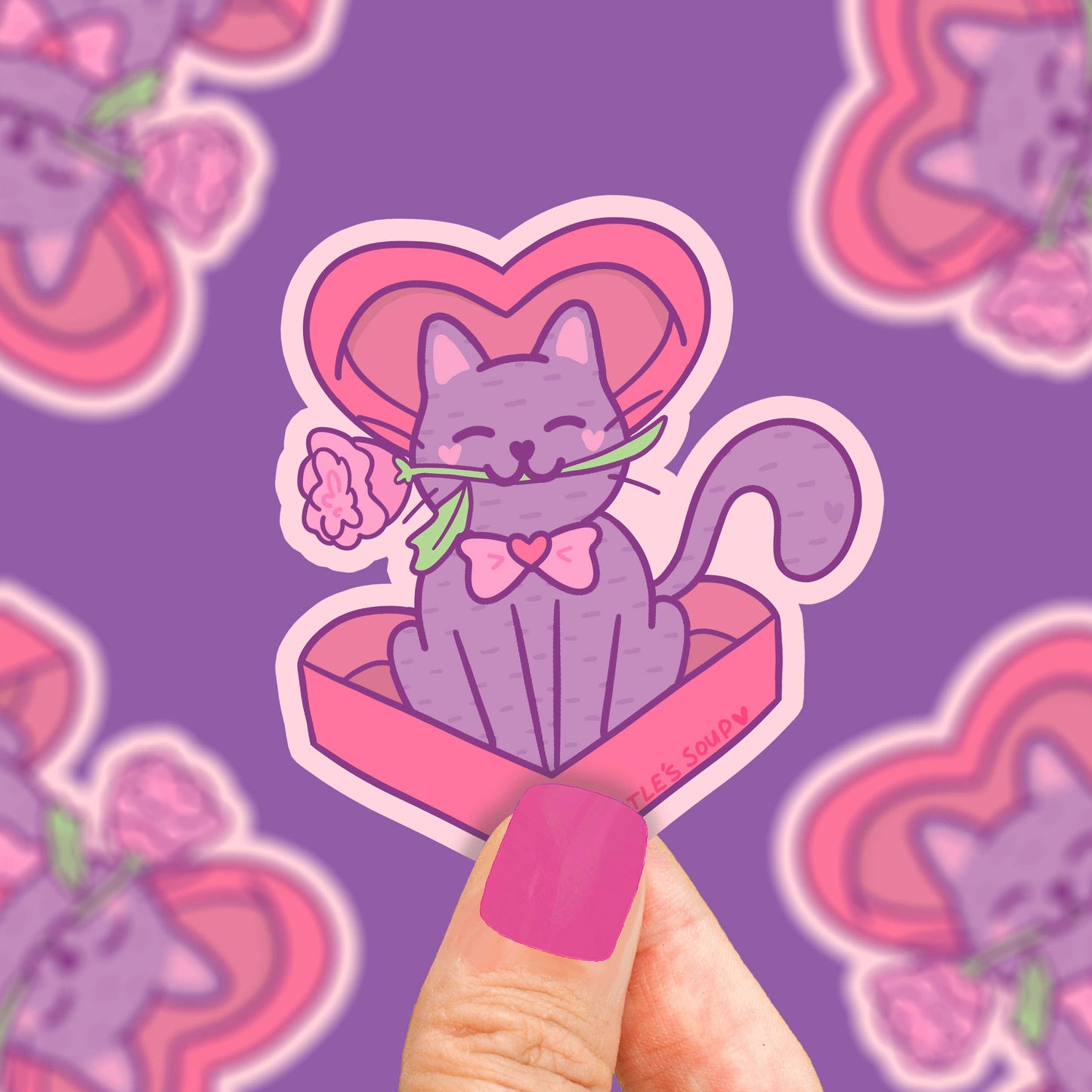 Rose Kitty Valentine Cat - Klistremerke